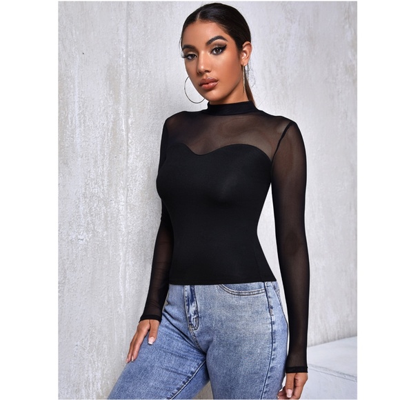 Black Mesh Long Sleeve Shirt - Picture 3 of 9